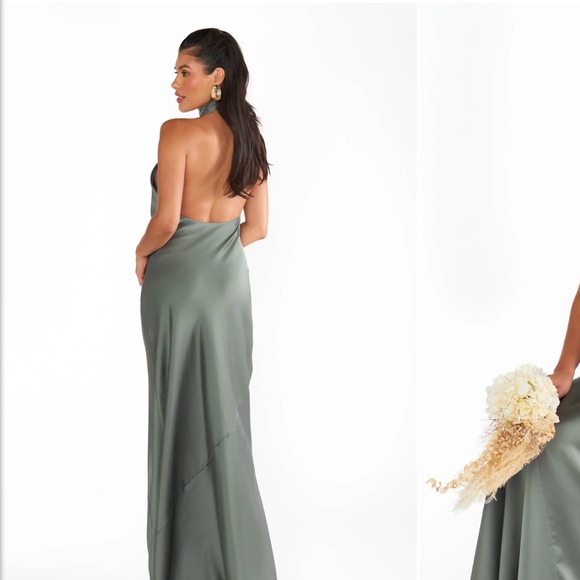 Show Me Your MuMu - Jasmine Halter Maxi Dress- Deep Sage Luxe Satin - Picture 3 of 5